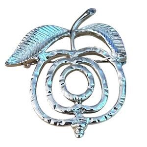 Vintage Sarah Coventry Silver Tone Open Work “Saucy" Apple Brooch circa 1972
